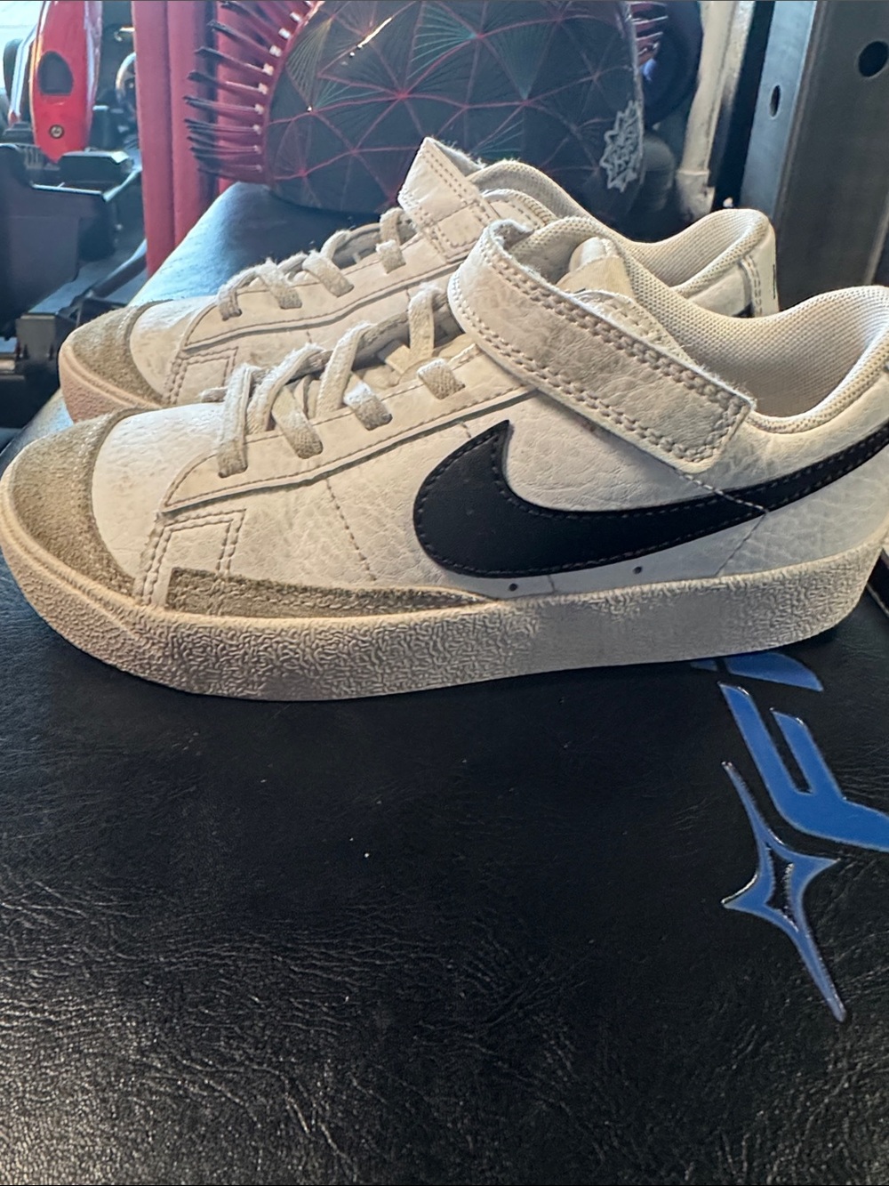 Nike Kids White and Black Low-Top Velcro Sneakers
